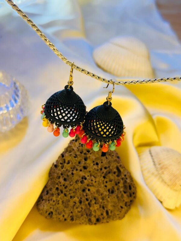 Boho Black Mesh Jhumka Earrings